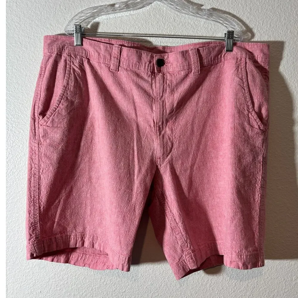 St. John's Bay Men's Size 44 Cotton Linen Blend Pink Flat Front Chino Shorts